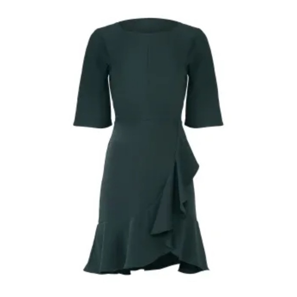 Amanda Uprichard Dress Ruffle Faux Wrap Hunter Green Mini Length Occasion Dress - Picture 15 of 15